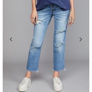 Side Panel Straight Button Front Maternity Jeans